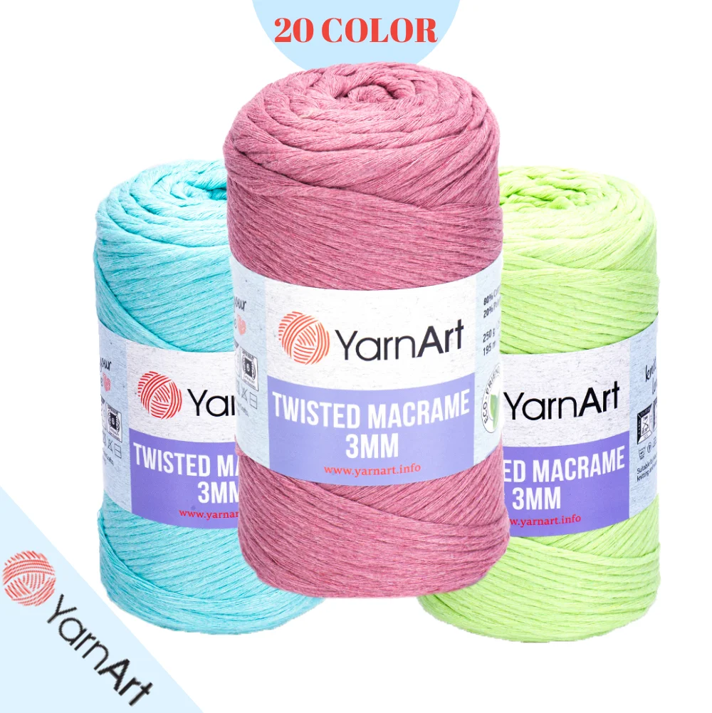 YarnArt Twisted Macrame 3 MM Cotton Hand Knitting Yarn - Basket - Mat - Cover - Cushion Cover - Bag - 195 Meters(250gr) - Polyester - Summer - Spring - Autumn - Winter - Too Thick - Soft - DIY -MADE IN TURKEY