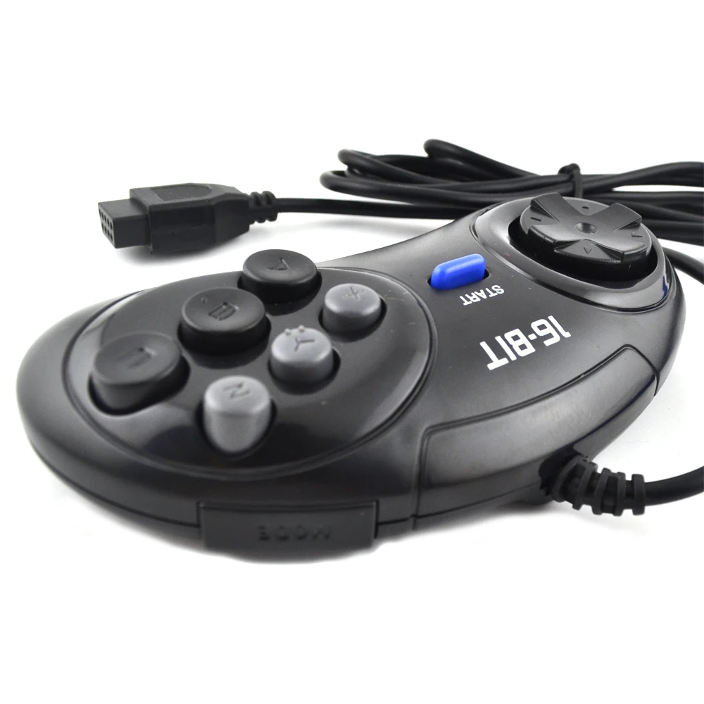 Controller Gamepad nero per Sega Mega Drive 9 Pin Six pulsanti Gamepad per console per videogiochi Sega 16 bit