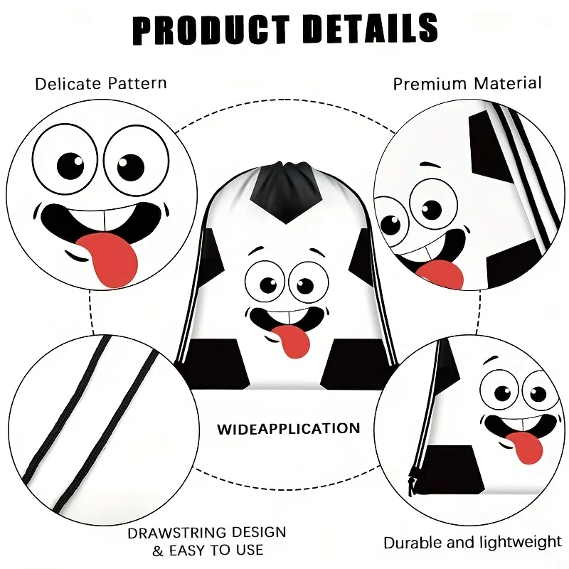 16Pcs Cartoon Soccer Print Drawstring Backpack, Camping Bags Outdoor Bags, Lightweight Sack Bag for Sports Travel Party view 3