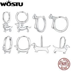 WOSTU Original 925 Sterling Silver Lying Dachshund Hoop Earrings Dachshund Ear Buckles for Women Dog Lovers Special Gift Jewelry