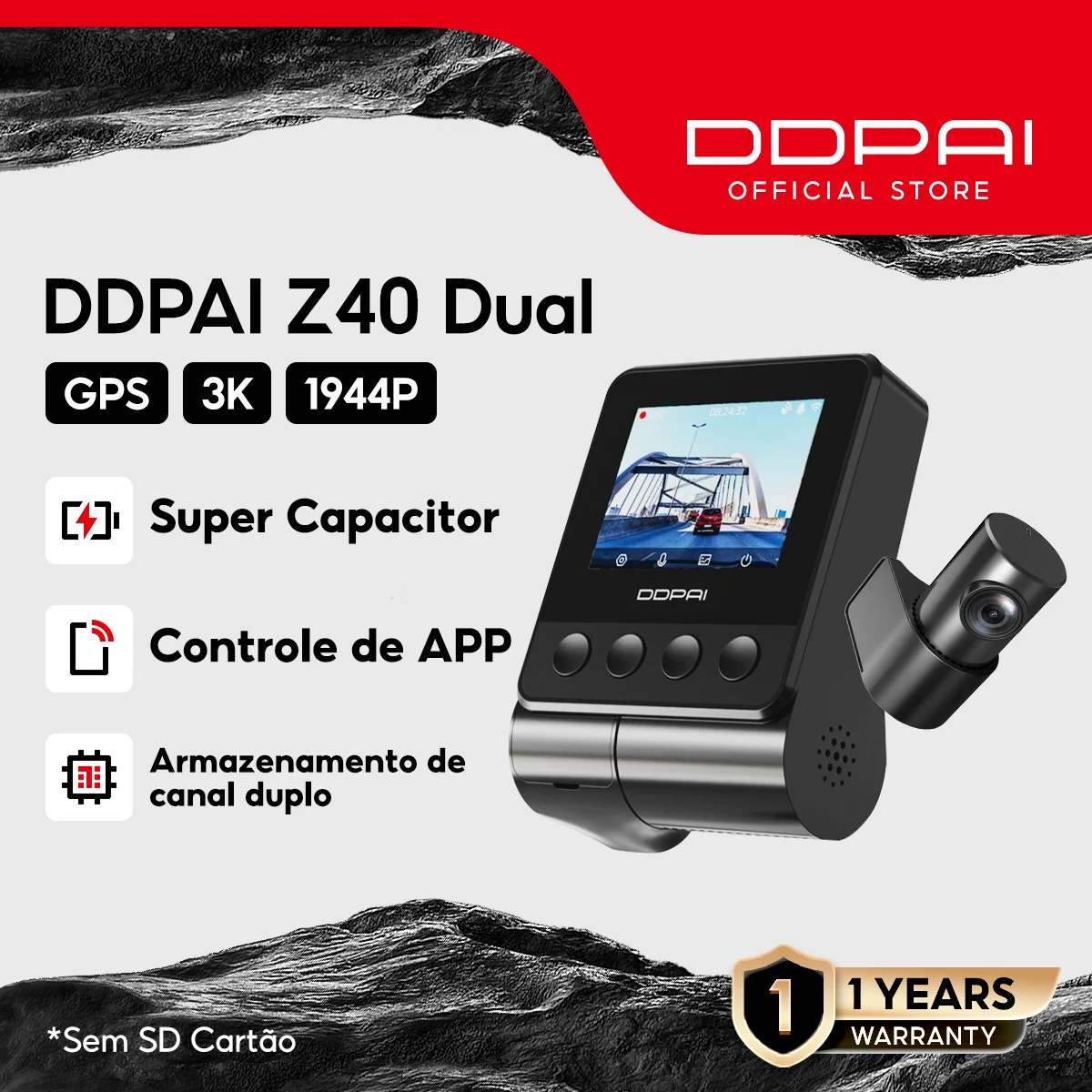 DDPAI Z40 Dual Câmera veicular  Driving Recorder Sony IMX335 1944P HD vídeo GPS rastreamento 360 rotação 24 horas protetor