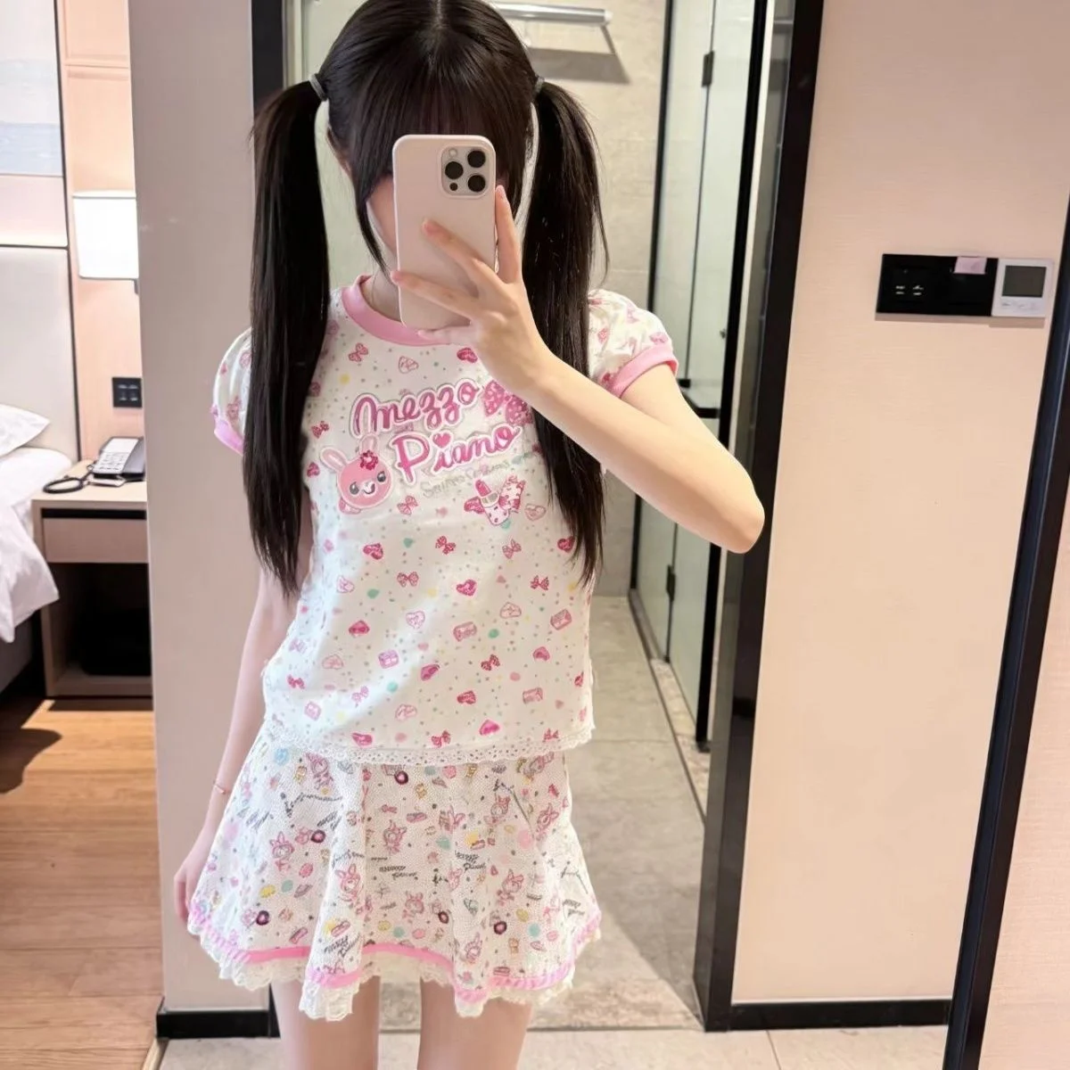 Cute Lolita Tee Women Japanese Harajuku Fairy Grunge Patchwork Tops Y2K Sweet Ruffle Detail Female Skirt Outfit Dress Girls