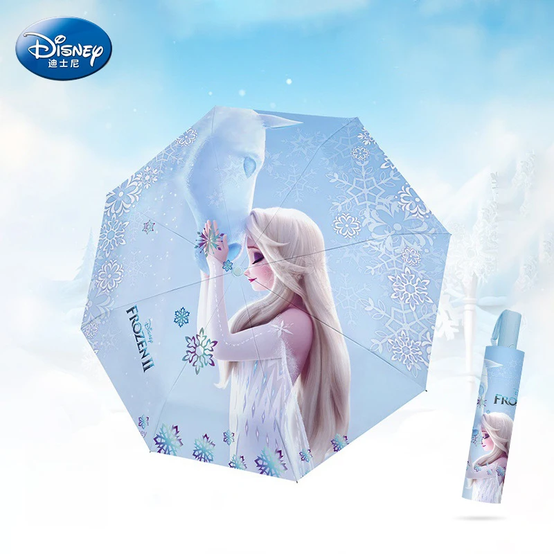 Disney Frozen II Elsa Automatic Umbrella Rain Shine Cartoon Umbrella UV Protection 8 Folding Portable Sunshade for gift