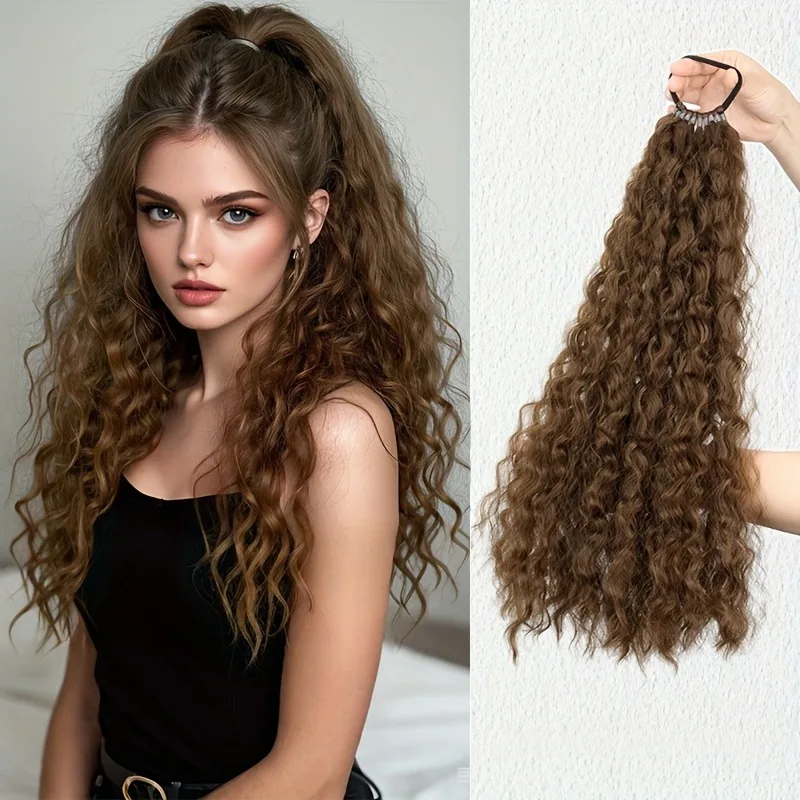 20 Zoll Synthetische Kinky Curly Pferdeschwanz-Haarverlängerungen mit Elastischem Gummiband Modische Alltags-Haaraccessoires für Frauen