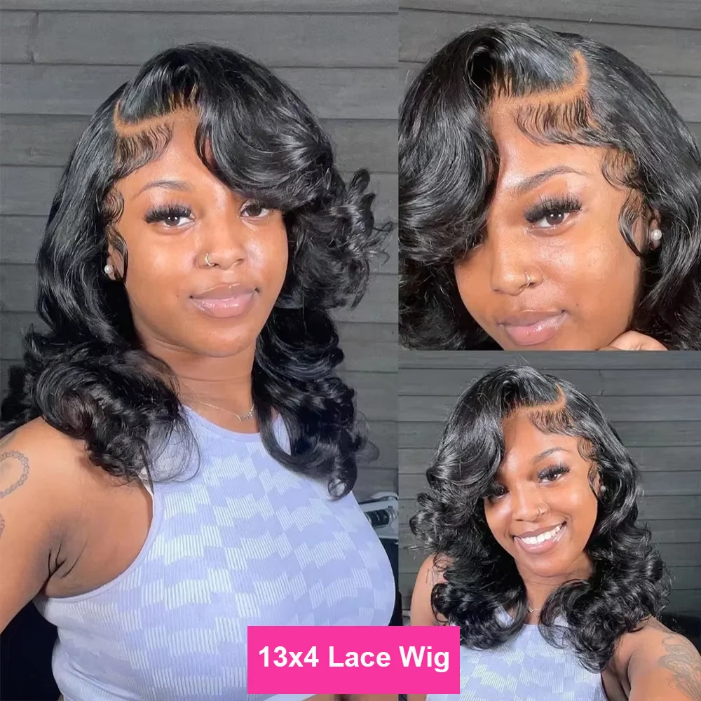 Side Part Wavy Short 13x4 4x4 Bouncy Body Wave Lace Front Human Vietnamese Virgin Hair Wigs Pre Plucked Short Bob Wigs Loose Wave Curly Wigs Wholesale