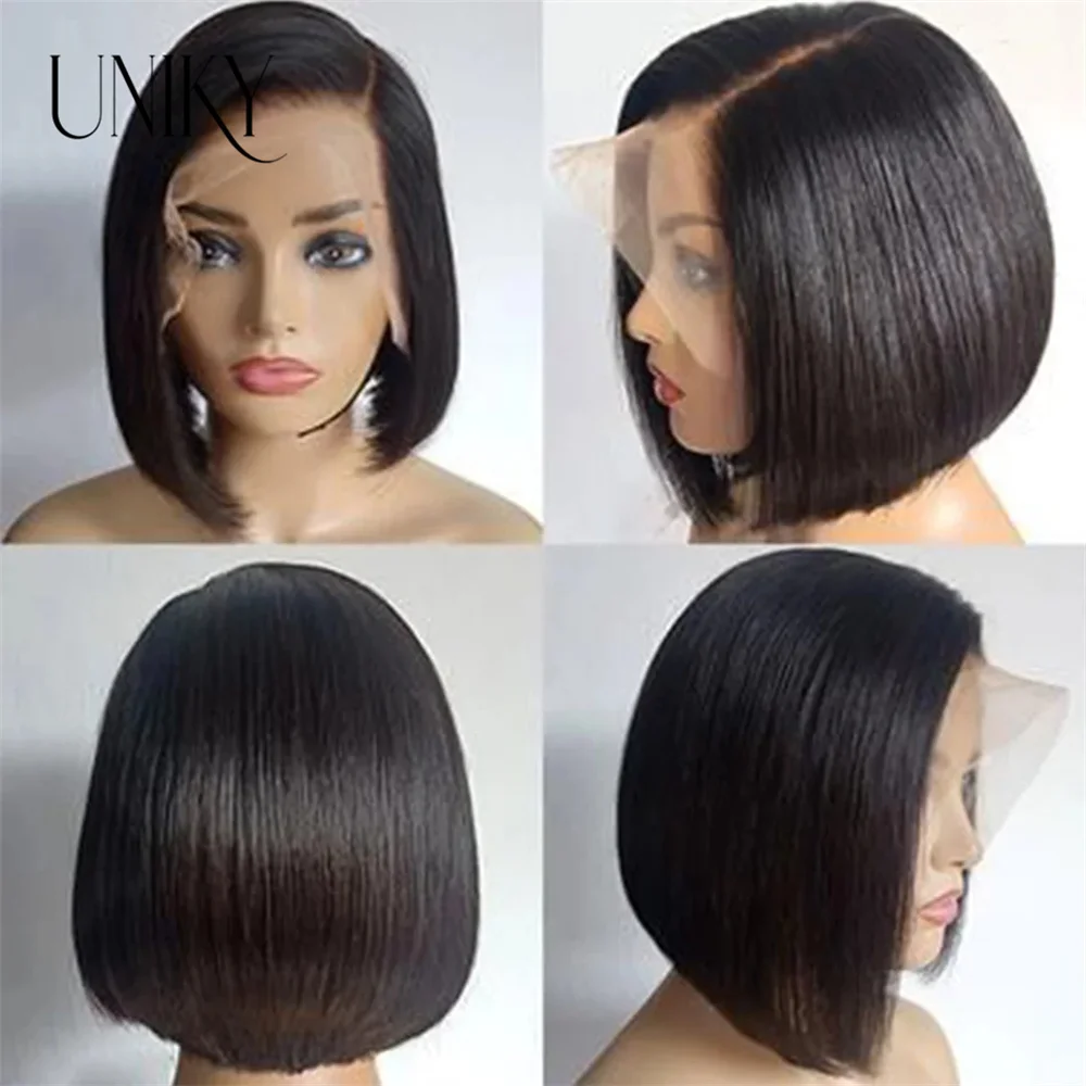 10 12 Silky Straight Side Part Lace Wig 13x1 Bob Human Hair Wigs for Women Brazilian Perruque Cheveux Humains Short BOB Lace Wig