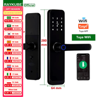 RAYKUBE K8 Tuya Wifi Smart Door Lock Fingerprint Lock Digital Electric Lock With Longer Larger Handle Panels Doorbell APP Unlock