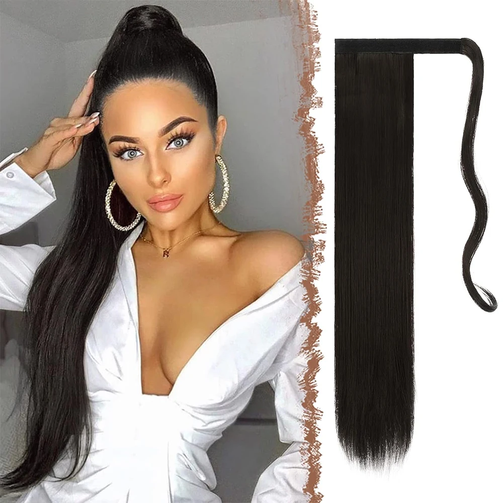 

22inch Long Straight Synthetic Ponytail Hair Extensions wigs Wrap Around for Women Clip in Pony Tail Hairpieces daily wear wigs