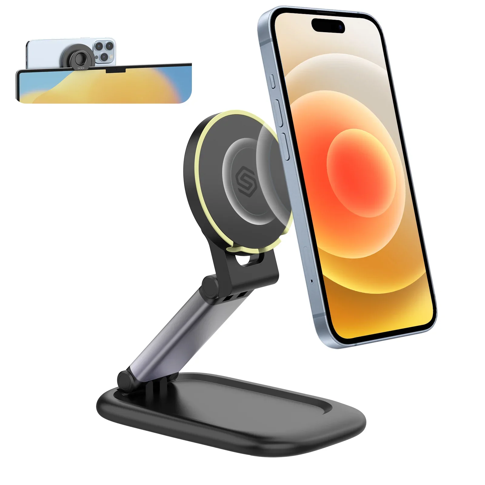 

SODI Magnetic Foldable Adjustable Phone Stand With Detachable Continuity Camera Mount for iPhone 16/15/14/13/12 BM310