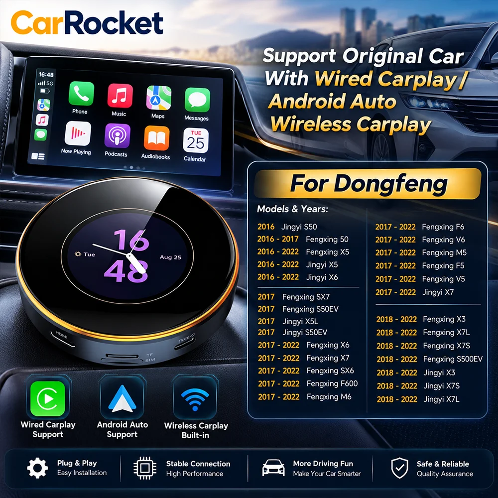 CarRocket CarPlay Ai Box Touchscreen Wireless Carplay Android Auto SM6350 8+128GB Android 17 Plug &Play For DongFeng 2016-2025