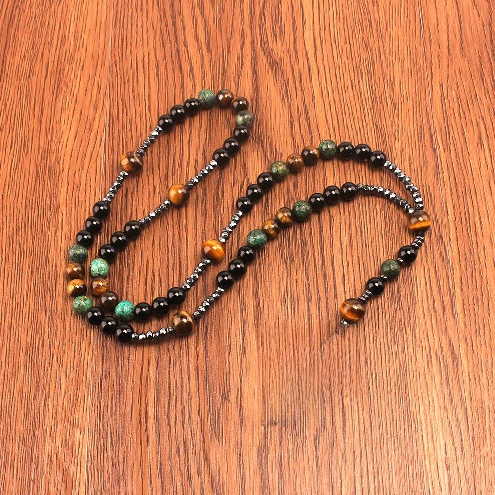 Pierre naturelle Afrique Turquoise et perles d'oeil de tigre croix pendentif collier chapelet pour hommes et femmes