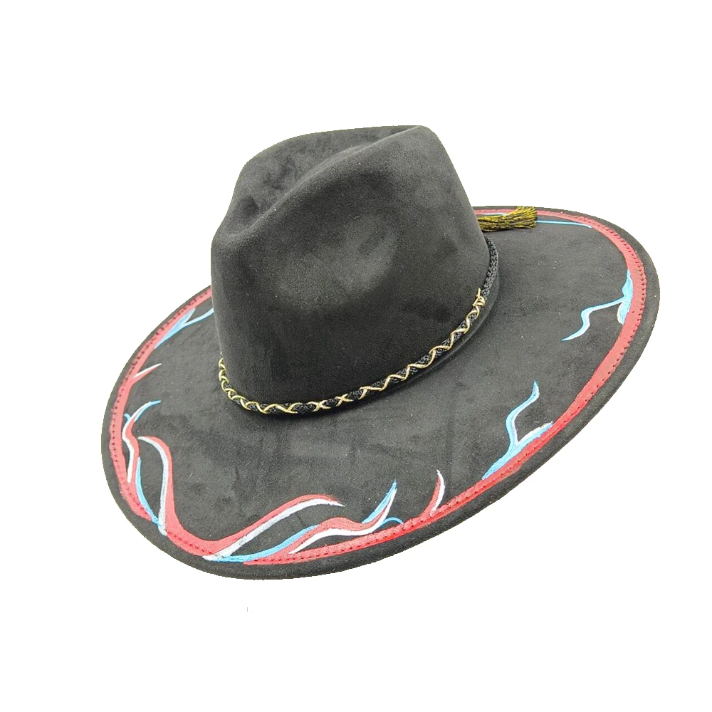 Suede fedora hat for women men diy hand painted retro church jazz hat panama fashion party hat