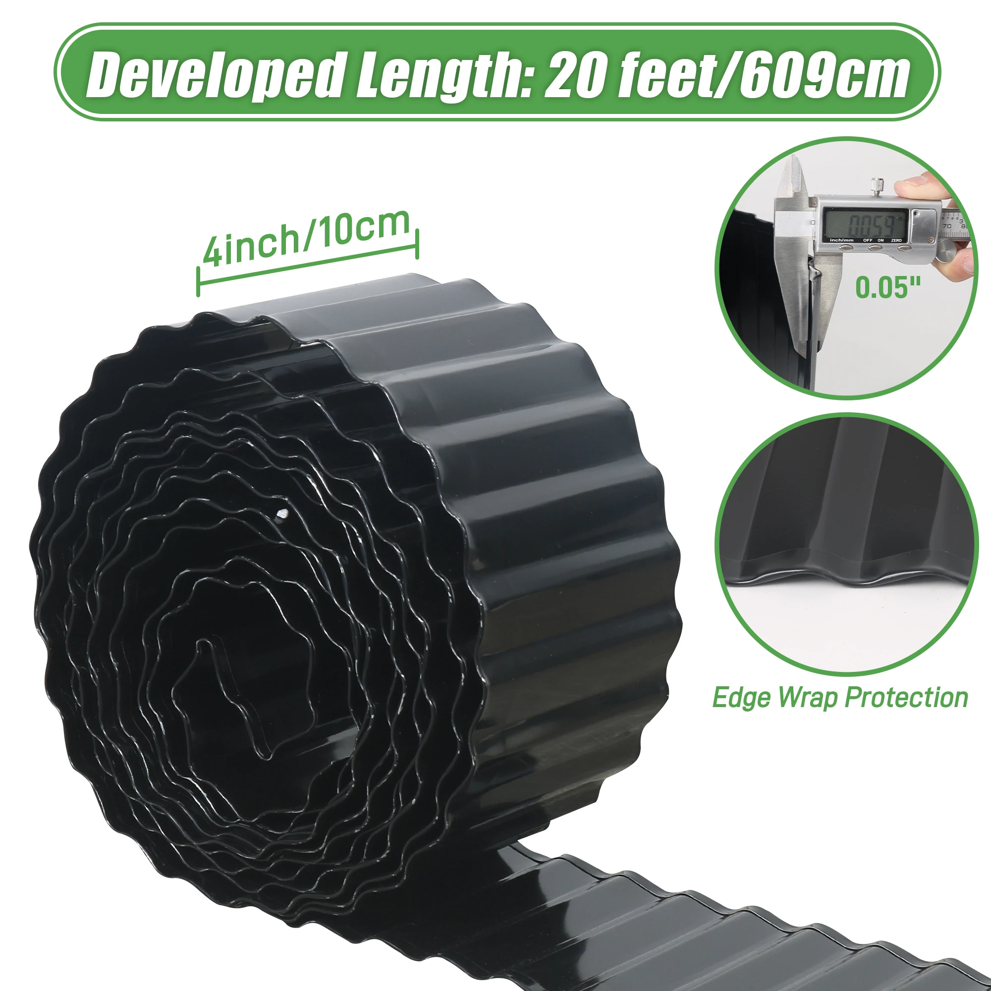 حواف حديقة معدنية مموجة 4 بوصة × 20 قدم، حاضنة حواف قوية في الحديقة، حدود حواف المناظر الطبيعية للحديقة وسرير الزهور والحديقة والفناء