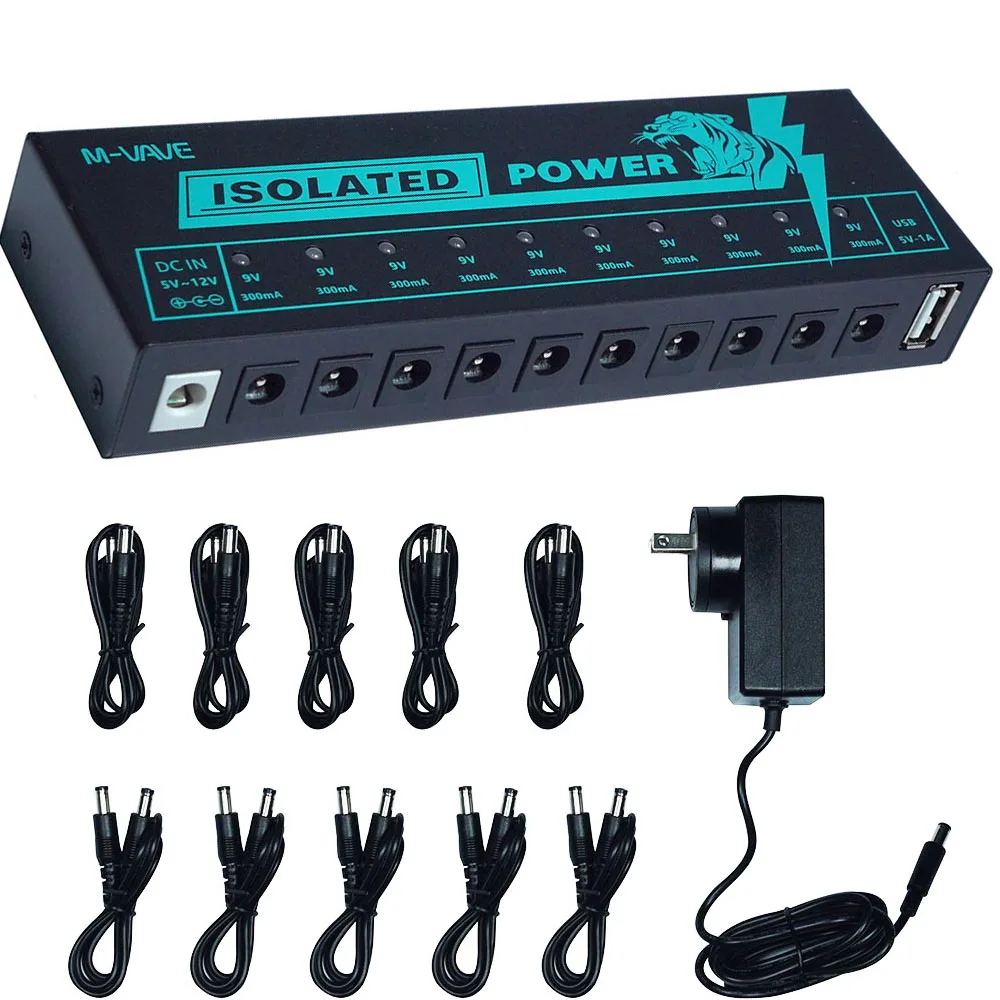 

M-VAVE Isolated Power Guitar Effect Pedal 10 Isolated Outputs DC Output 9V 300mA Pedal Power Supply for Pedal Board Power