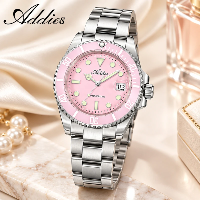 ADDIES Quartz Watch for Woman Japan GM12 Ceramic Bezel Stainless Steel Watches BGW9/C3 Luminous 50m Waterproof Wristwatch Gift