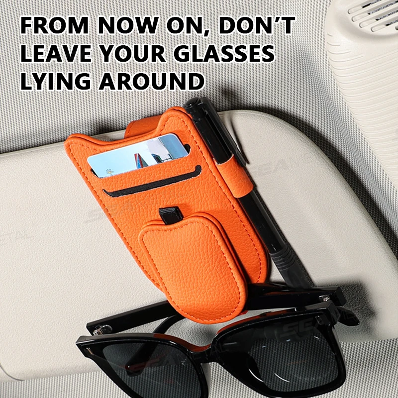 SEAMETAL Car Sun Visor Glasses Holder Magnetic Eyeglasses Hanger Clip Luxury Leatherette Car Sunglasses Holder Mount Universal image 3