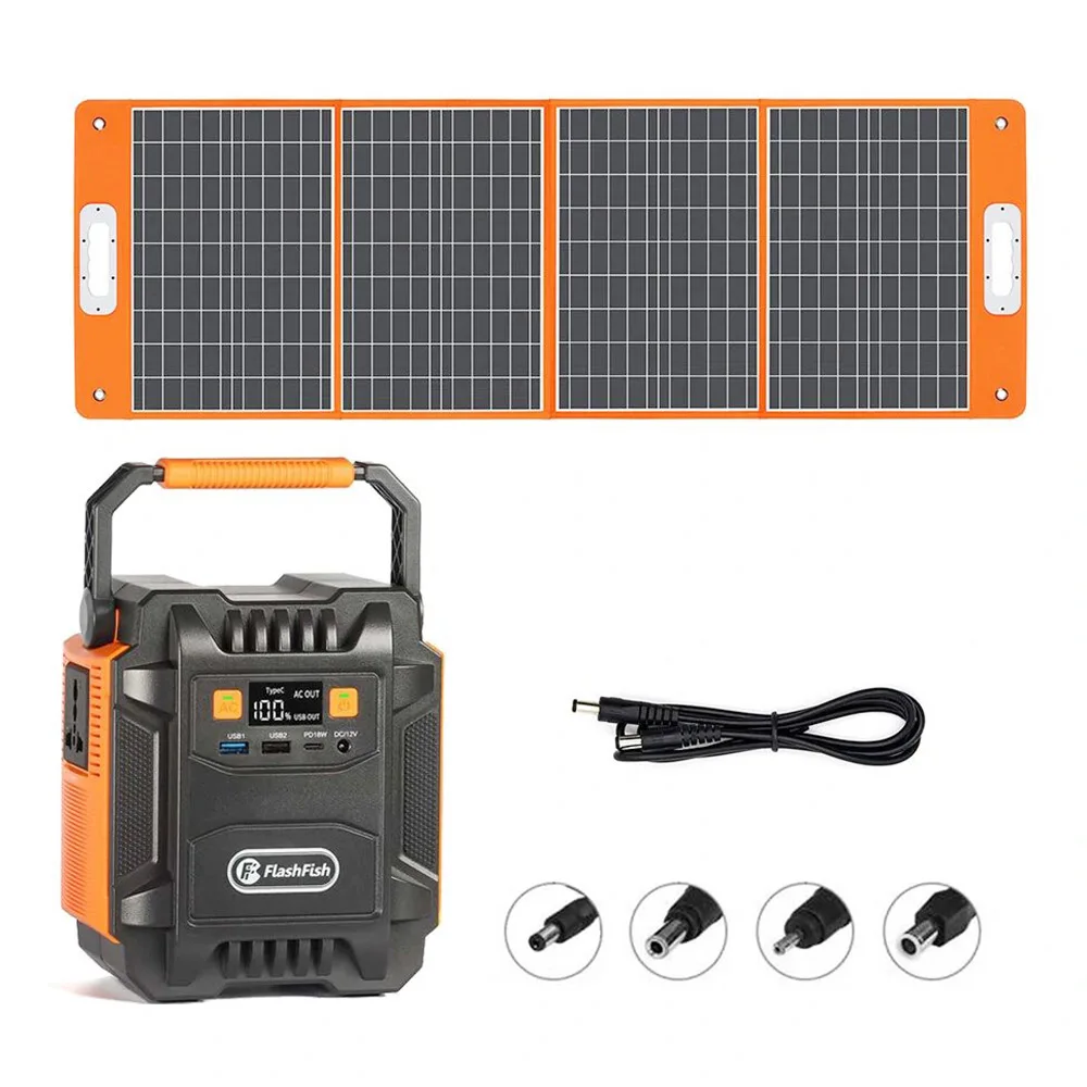 Flashfish A201 200W Portable Power Station or Power Station + TSP 18V 100W Foldable Solar Panel 172.8Wh 48000mAh Solar Generator Pure Sine Wave Backup Battery Pack with 220V AC Sockets Outdoor Power
