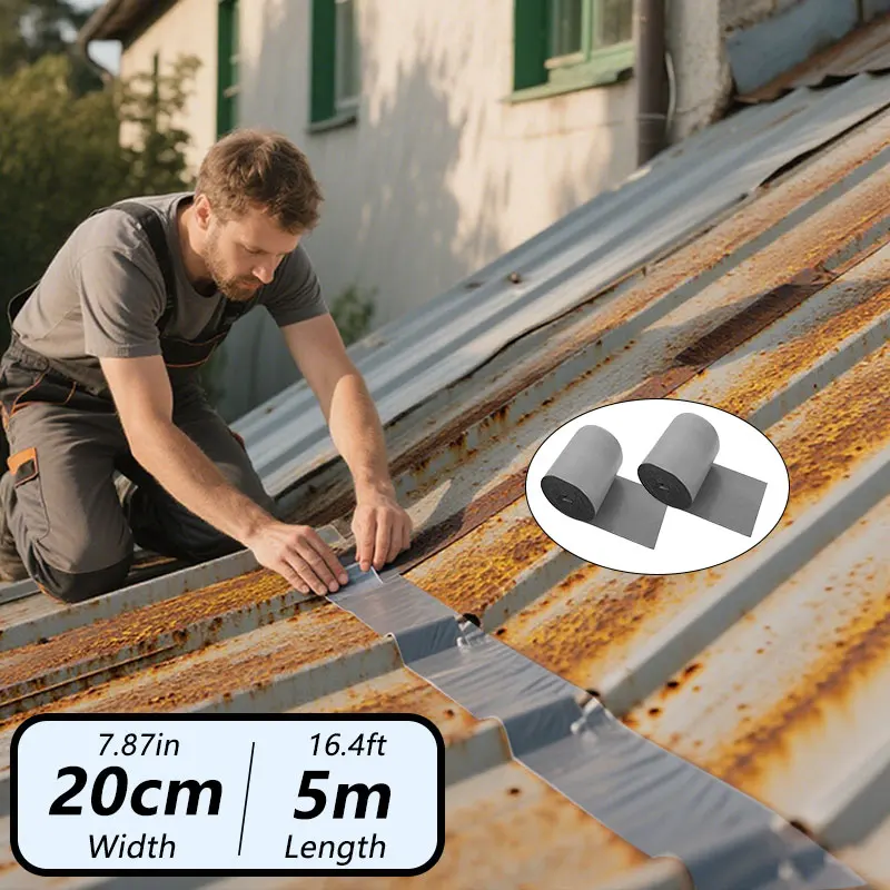 2 لفات من شريط مقاوم للماء (10 سم و20 سم × 5 م)، إصلاح السقف للمعادن والبلاستيك والفولاذ وختم الكراك والقشر واللصق، مقاوم للأشعة فوق البنفسجية