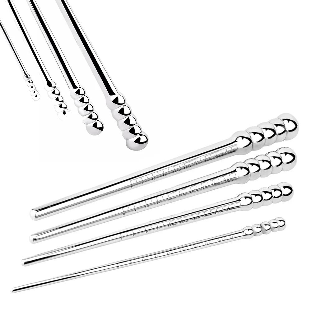 Urethral Plug Long Solid Stainless Steel Beads Penis Dilator Horse Eye Prostate Massage Ejaculation Delay Male Toy 4 Sizes
