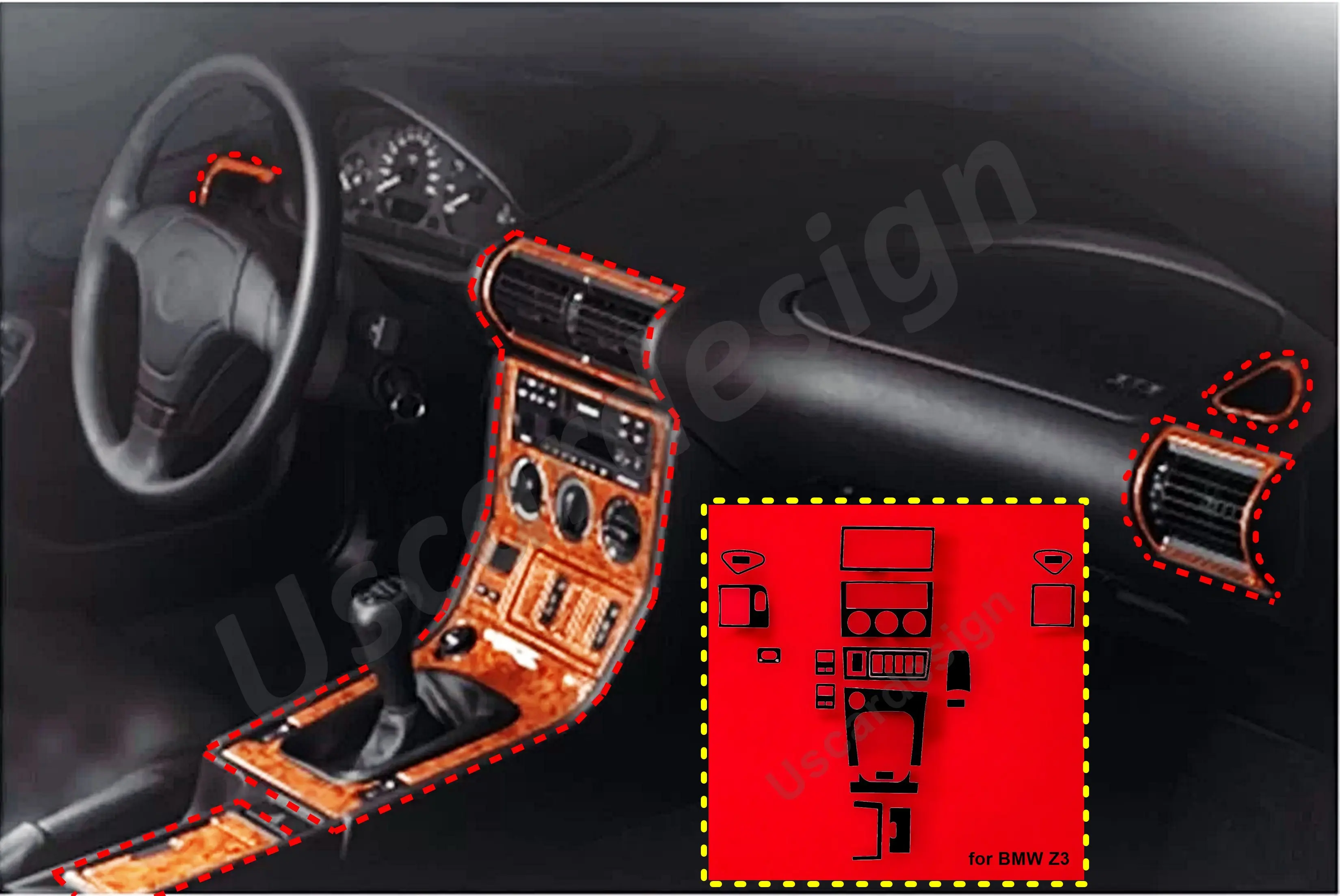 For Bmw Z3 Full Decor Frame Set, Trim Accessorie, Piano Black, Carbon Fiber, Red, Bmw Z3 Accessories