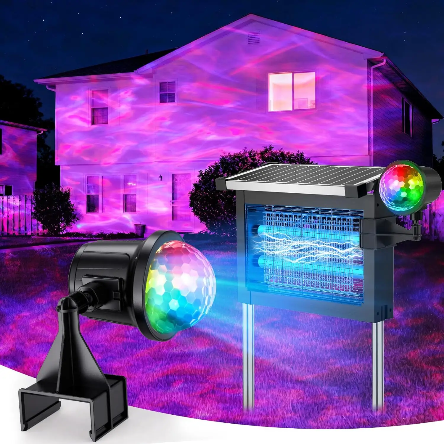 Tueur d'insectes solaire extérieur 2 en 1, haute tension 4500V, batterie 4000mAh, panneau solaire amovible, résistant aux intempéries IPX4, pour jardin, terrasse et camping