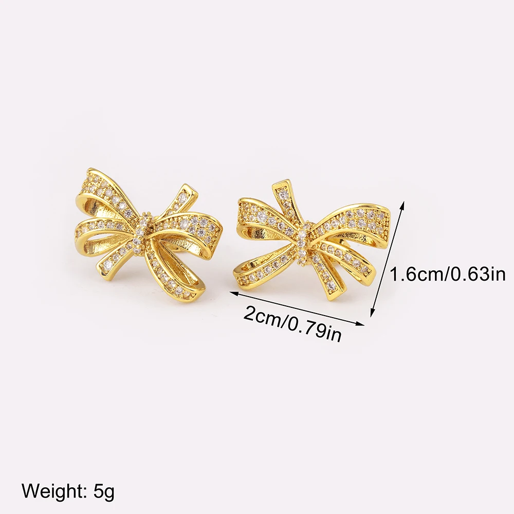 Nidin New Trendy Bow Shape Pave Shiny Crystal Zircon Stud Earrings For Women Girl Luxury Ear Jewelry Wholesale Accessories Gifts