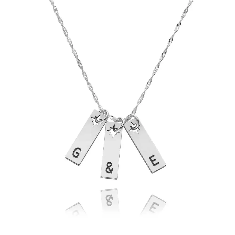 

Starlit Initial Pendant Necklace Customized Initial Stainless steel Personalized Letter Name Vertical Bar Pendant Gift For Her