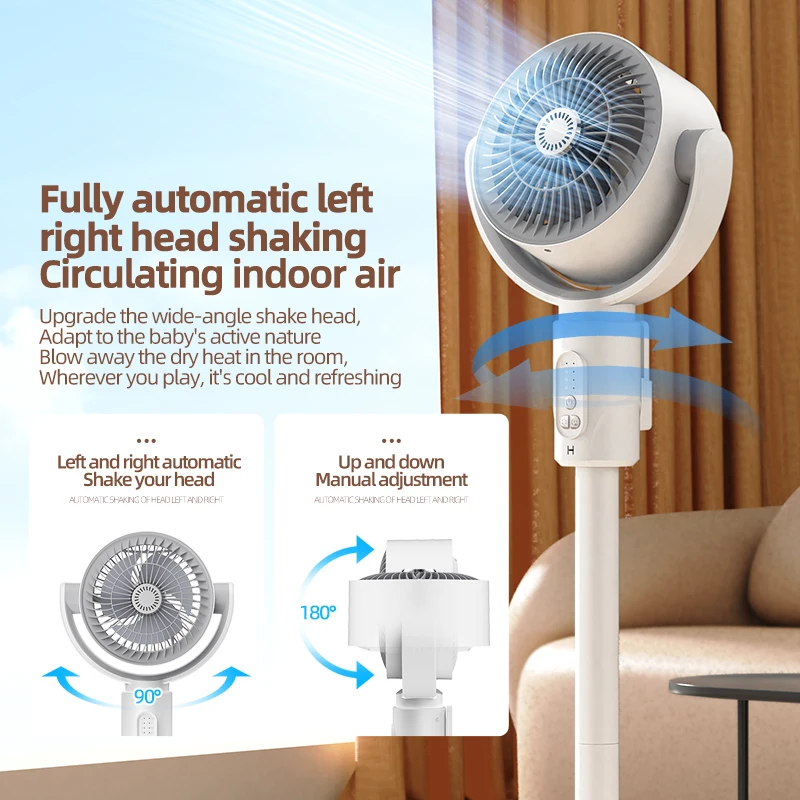 Ventilador de Circulação de Ar Recarregável, Ventilador de Assoalho, 3 velocidades de Altura Ajustável, 5 velocidades de Ajuste da Velocidade do Vento, Turbo Silencioso