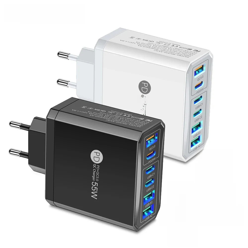 Ładowarka 55 W 3 USB 3 PD Szybkie ładowanie Ładowarka podróżna QC3.0 do iPhone 15 14 Samsung Xiaomi Adapter do telefonu komórkowego Wtyczka EU KR US UK — zdjęcie produktu 7