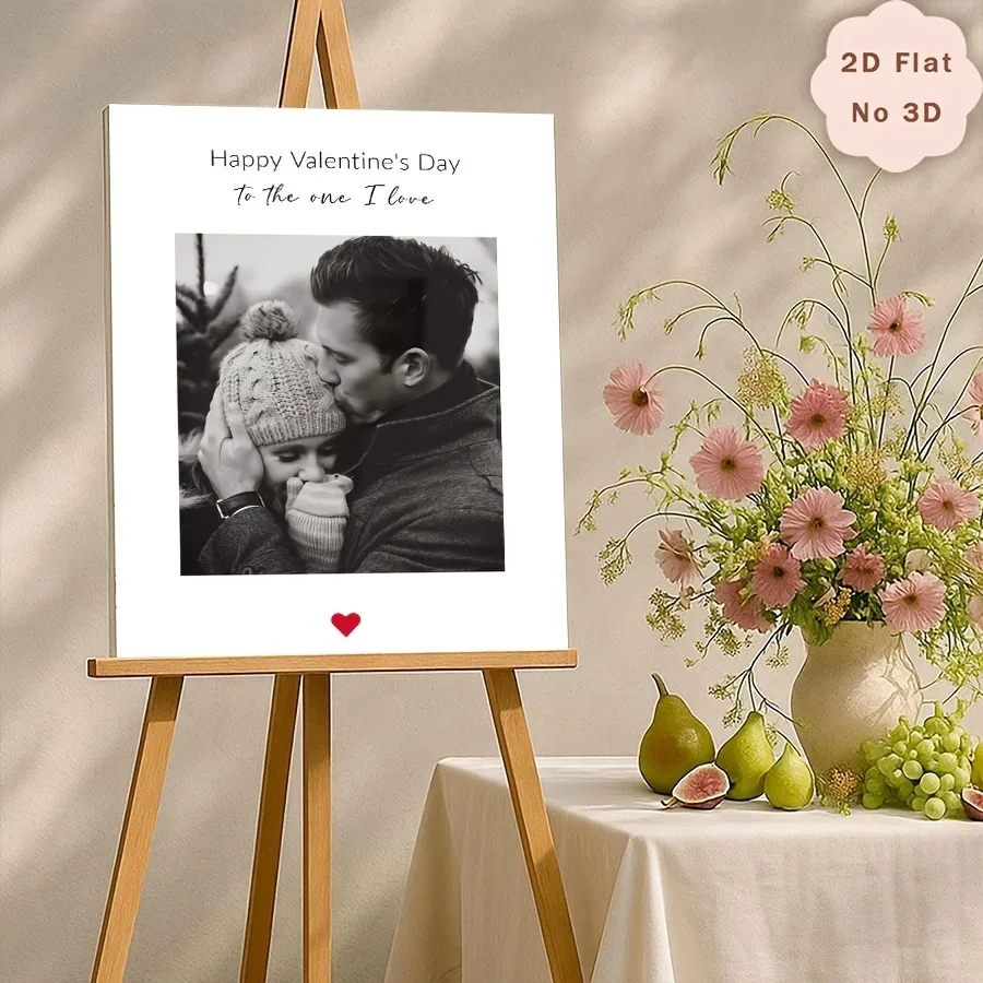 Custom Valentine's Day Photo Sign - 2d Flat Photo Board With Customizable Text And Romantic Heart Design