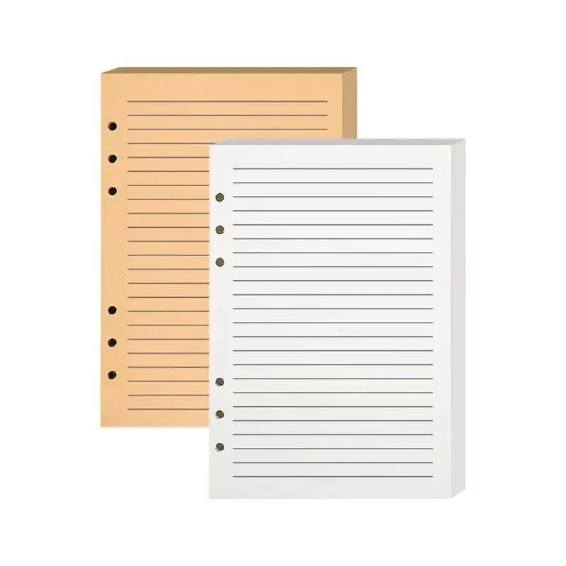 100 vellen A5 losbladig papier met zes gaten, kraftpapier kleur horizontale lijnen, notebook losbladige boekenplanner, bindmiddelmap vervangende kern, - afbeelding 2