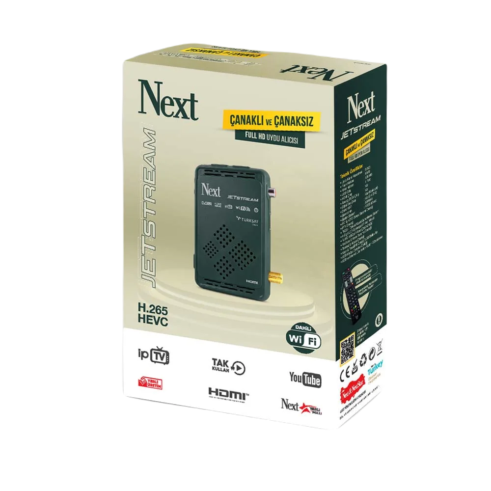 Next Jetstream Wi-Fi Satellite Receiver HEVC H.265 & Auto Channel Update Full HD Youtube USB Media