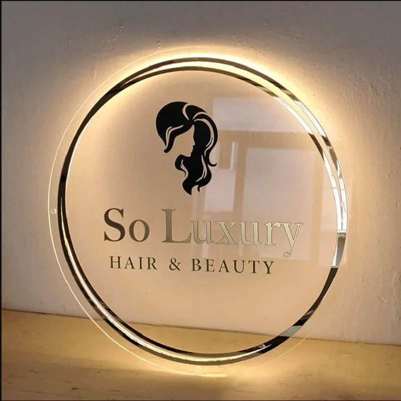 Business Neon Lights Mirror Logo Sign Acrylic Custom Logo Decoration Office Sign Wall Sign 3D Custom Plaques Hair Studio Sign