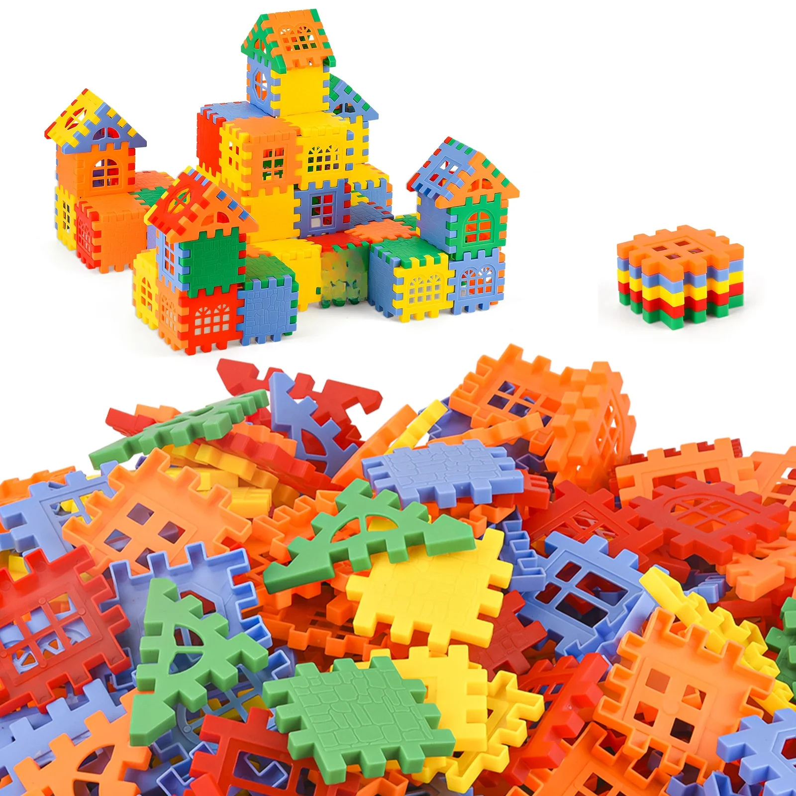 Dzieci budują domy, klocki konstrukcyjne, zabawki do montażu, puzzle, duże klocki cząstek, modele ścian i okien, puzzle, 3-12 — zdjęcie 2