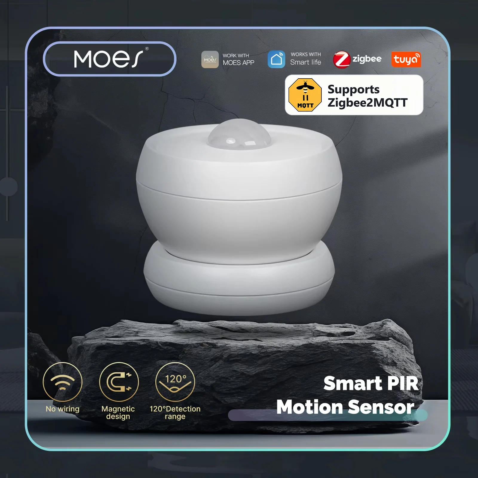 MOES Tuya Zigbee2MQTT Smart PIR Sensor Human Body Infrared Motion Detector Magnetic Base Home Security Automation Battery Power
