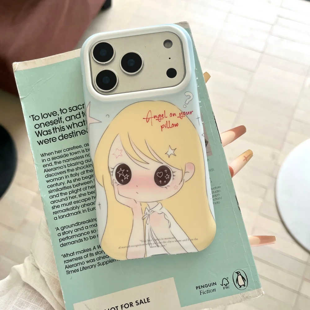 New Korean INS Cute Blonde Girl Cartoon Phone Case For iPhone 15 16 17 Pro Max 16 Max 17 16Pro Fashion Sweet Girl Anti-Fall Case