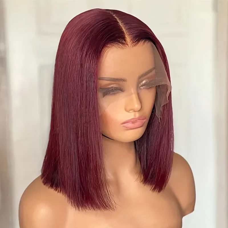 ​99J Burgundy Lace Front Short Bob Wigs Human Hair 13x4 Lace Frontal Wigs 99J Short Straight Bob Wigs Natural Hairline For Women