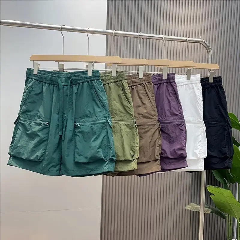 Men's Functional Workwear Short Shorts Hip Hop Summer Thin Outdoor Quick-Dry Beach Mid-Length Loose Fit Short Pants Streetwear