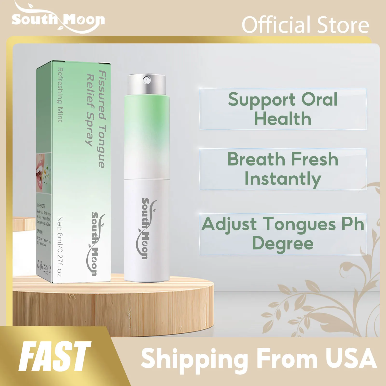 رذاذ طازج للعناية باللسان من ساوث مون، علاج منعش يدوم طويلاً، إزالة رائحة الفم الكريهة للبالغين، بخاخ محمول لعلاج الفم اليومي #1