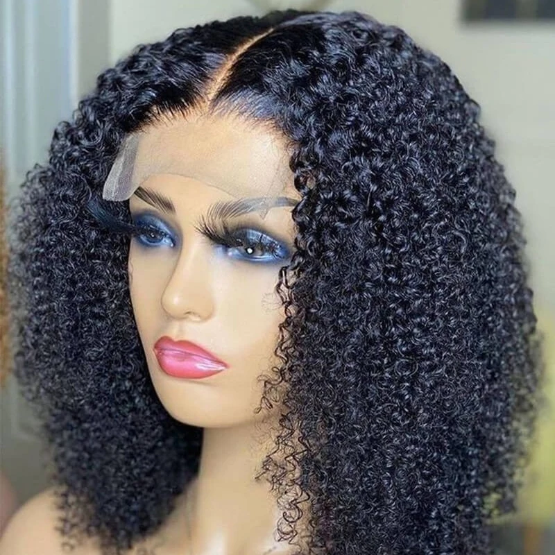 

Short Curly Human Hair Bob Wig Water 200% Transparent Lace Front Human Hair Wigs For Women Pre Plucked Brazilian 4x4 Lace Wig