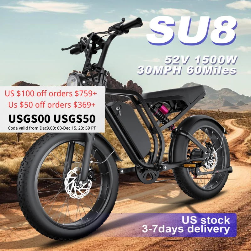 SU8 Moped E-Bike - 52V 1500W Powerhouse with 30MPH Speed and 60-Mile Range | Ready for Adventure