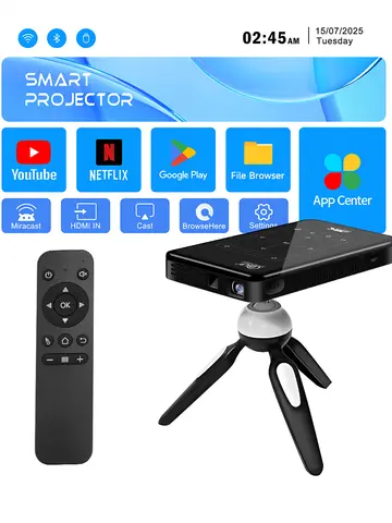 4K Android 14 Mini Projector 120 inch Outdoor Built-in Battery WiFi BT5.4 DLP HDMI USB Screen Mirroring Home Theater