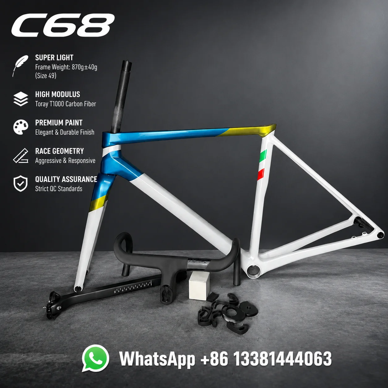 C68 T47 Full Carbon Fiber Road Bike Frameset Disc Brake Bicycle Frame Lightweight Racing Road Bike Frame Multiple Colors Availab