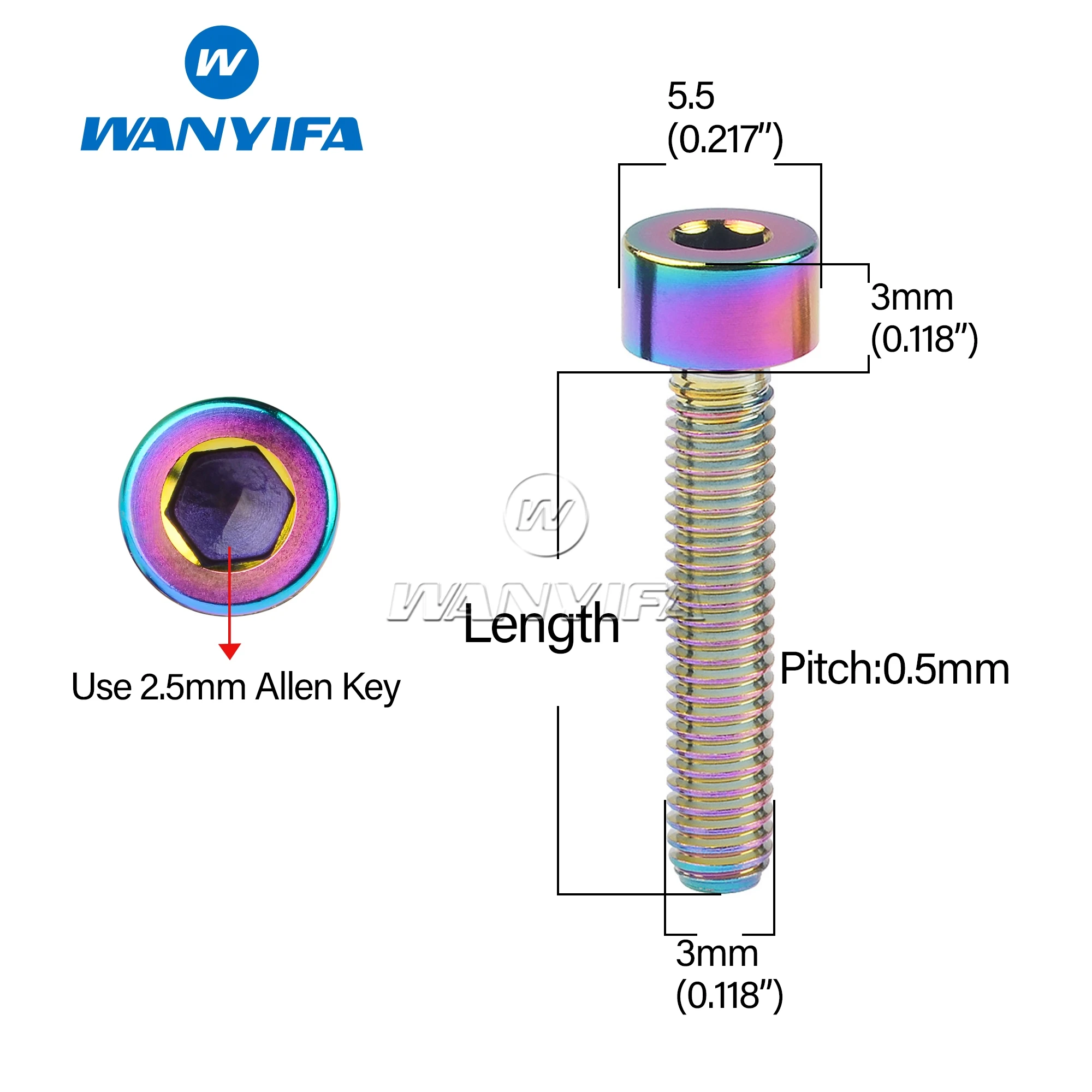 Wanyifa Titanium Bolt M3x 6 8 10 12 15 18 20mm Allen Key Stigma Screws for Aviation Model Bicycle