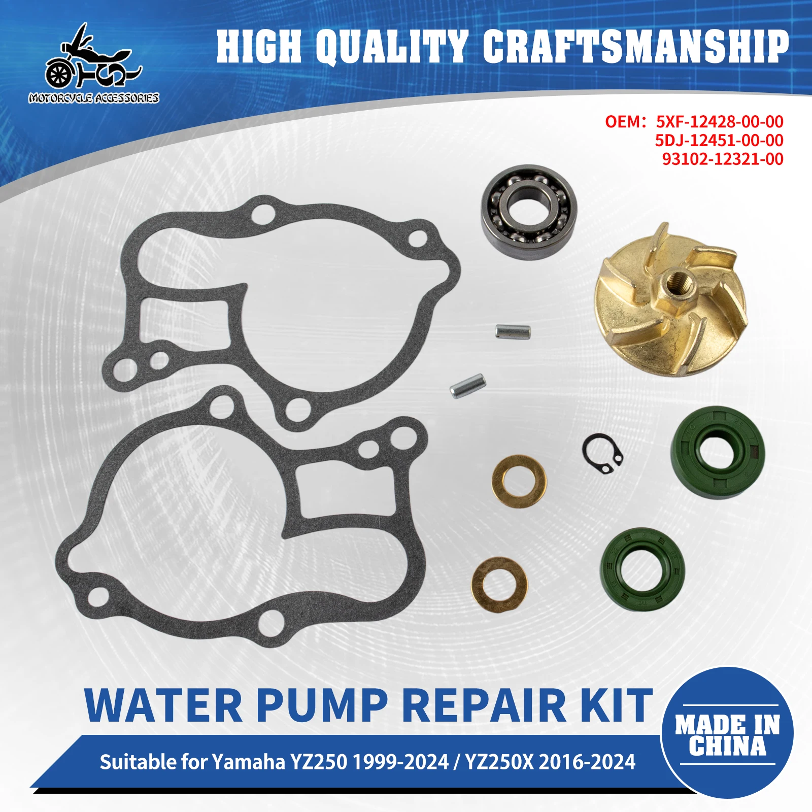SJ Motorcycle Accessories 5XF-12428-00-00 Water Pump Repair Kit For Yamaha YZ250 1999 - 2024 YZ250X 2016 - 2024 2T
