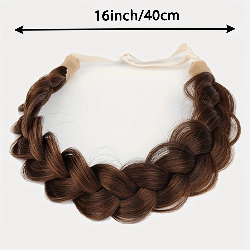 Wide Fishtail Braided Synthetic Fashionable Hair Headband Hair Extensions Adjustable Twist Elastic for Women