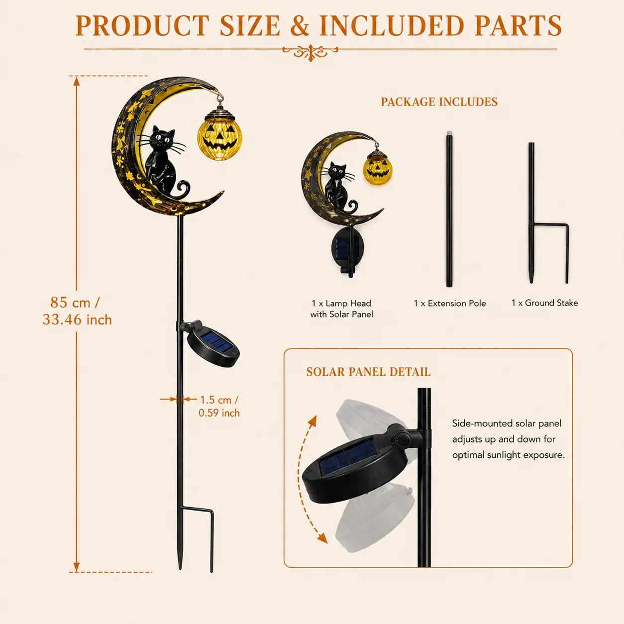 Halloween Solar Garden Stake Light Black Cat Crescent Moon Pumpkin Lantern Waterproof Outdoor Yard Pathway Decor