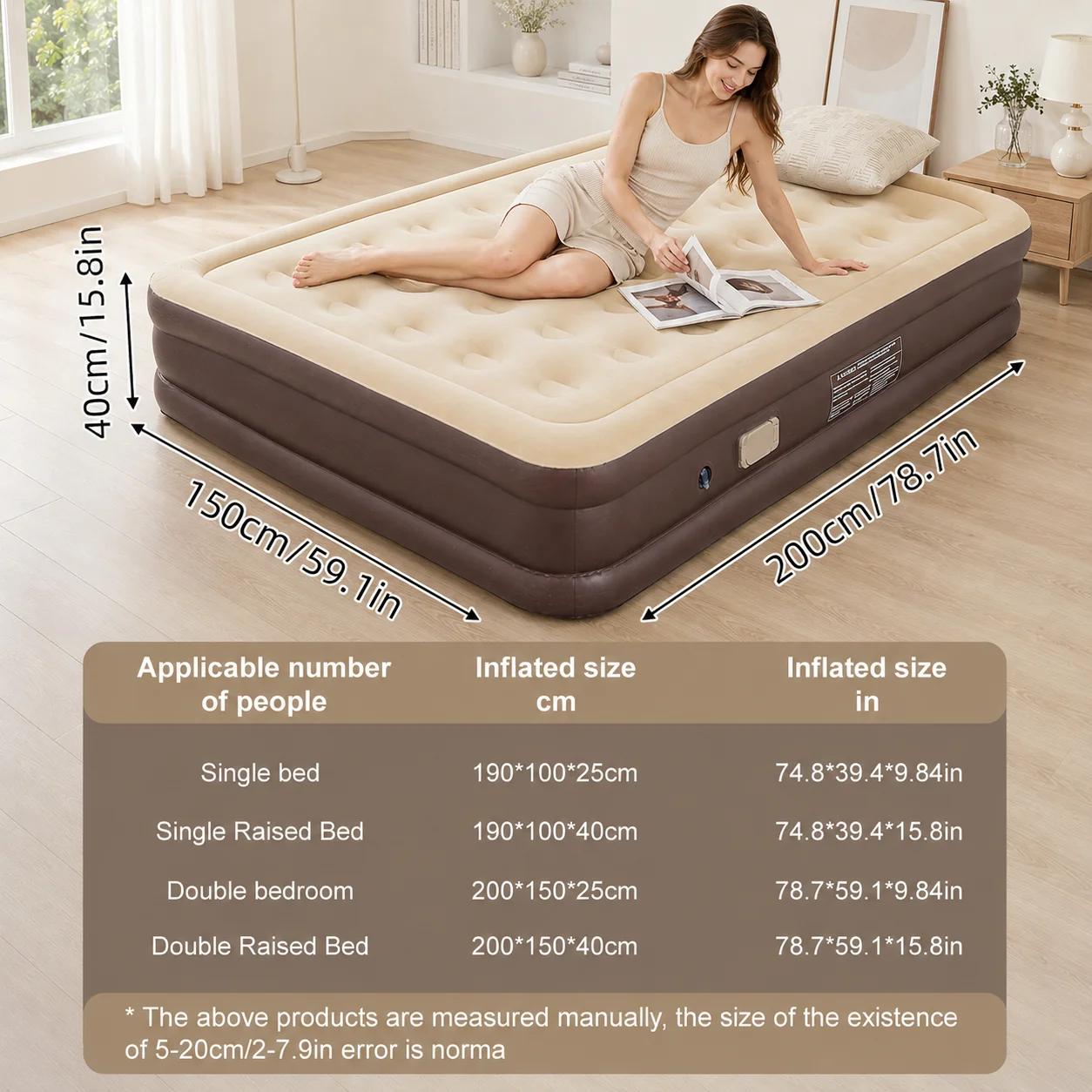 Aufblasbare Luftmatratze mit eingebauter elektrischer Pumpe, doppelt hohes Hochbett, tragbare Camping-Schlafmatratze für Zuhause und Reisen – Detail 5