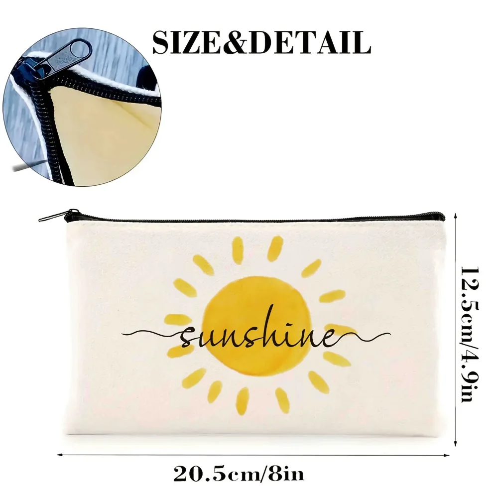 Sun Pattern Custom Name Zipper Makeup Bag Reusable Skincare Storage Pouch For Travel Vacation Outdoor Activities