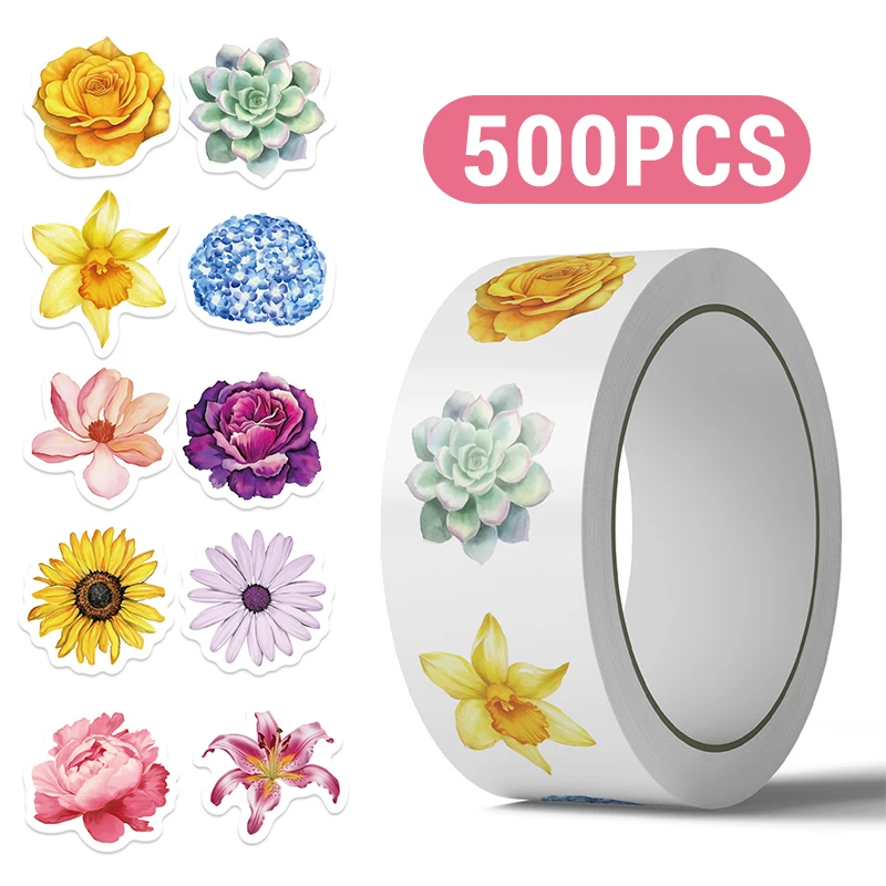 500PCS Colorful Flower Stickers Succulent Plants Sticker Watercolor Cartoon